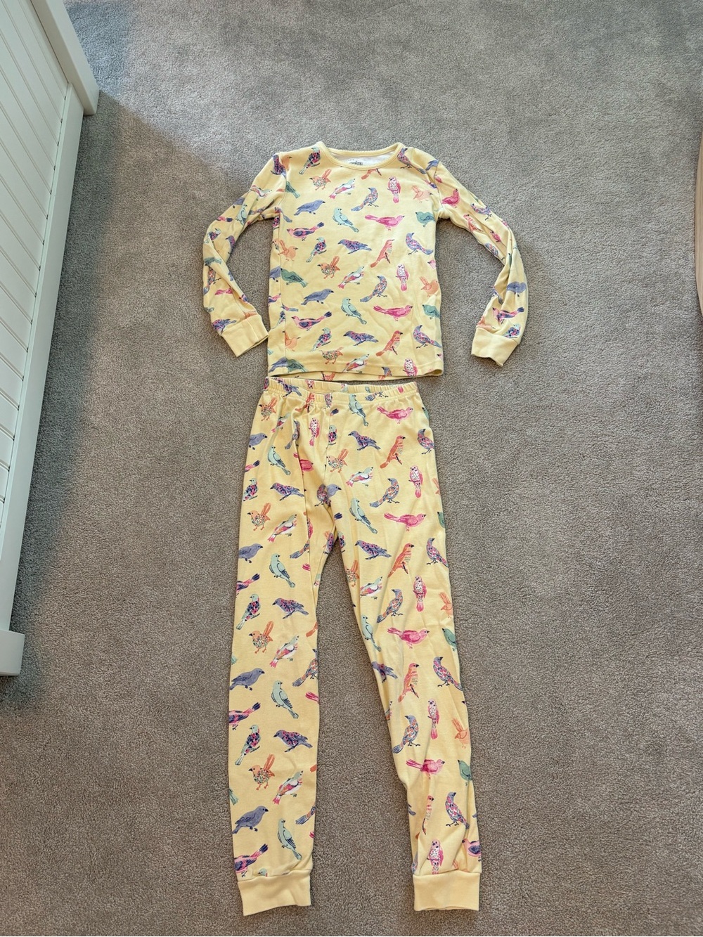 Janie and Jack Yellow Bird-Print Long Sleeve Pajama Set